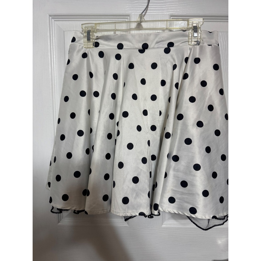 Y2k City Studio Womens White Black Polka Dot Skater Skirt Tulle Hem Size 11